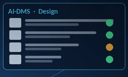 AI-DMS design review list with approval status